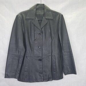 Julian Marcuir Leather Jacket Women S Blazer Notch Collar Lined Pocket Button Up